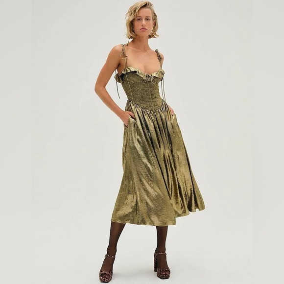 For Love And Lemons Metallic Gold Dress - Picture 2 of 7
